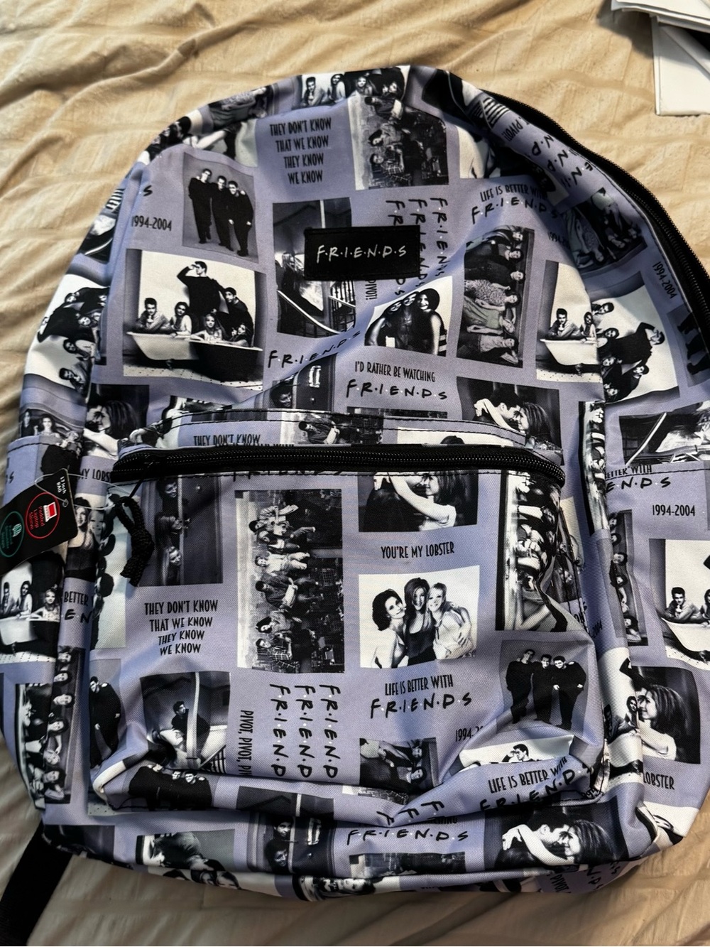 FRIENDS Black and Gray Photo Collage Backpack-NWT